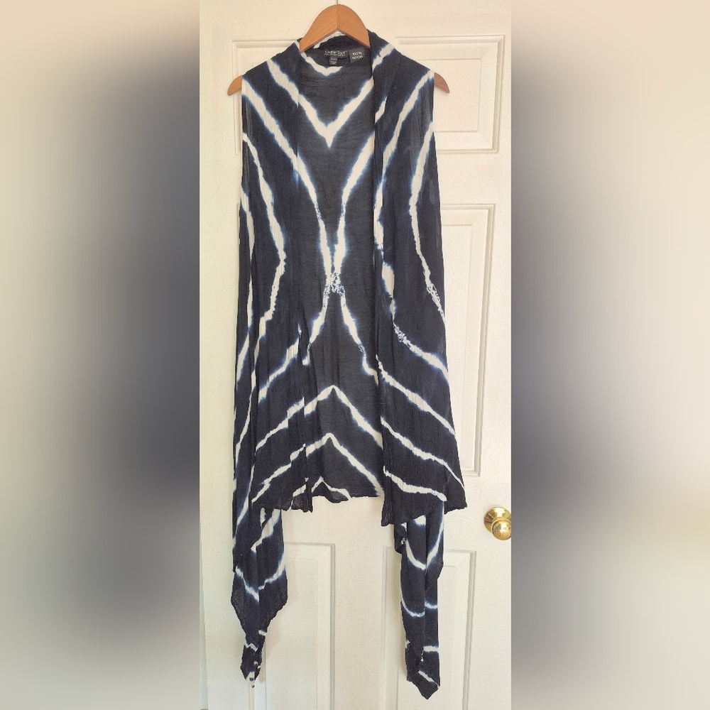 Women's Greater Good Navy & White Tie-Dye Sleeveless Cardigan One Size Fits All